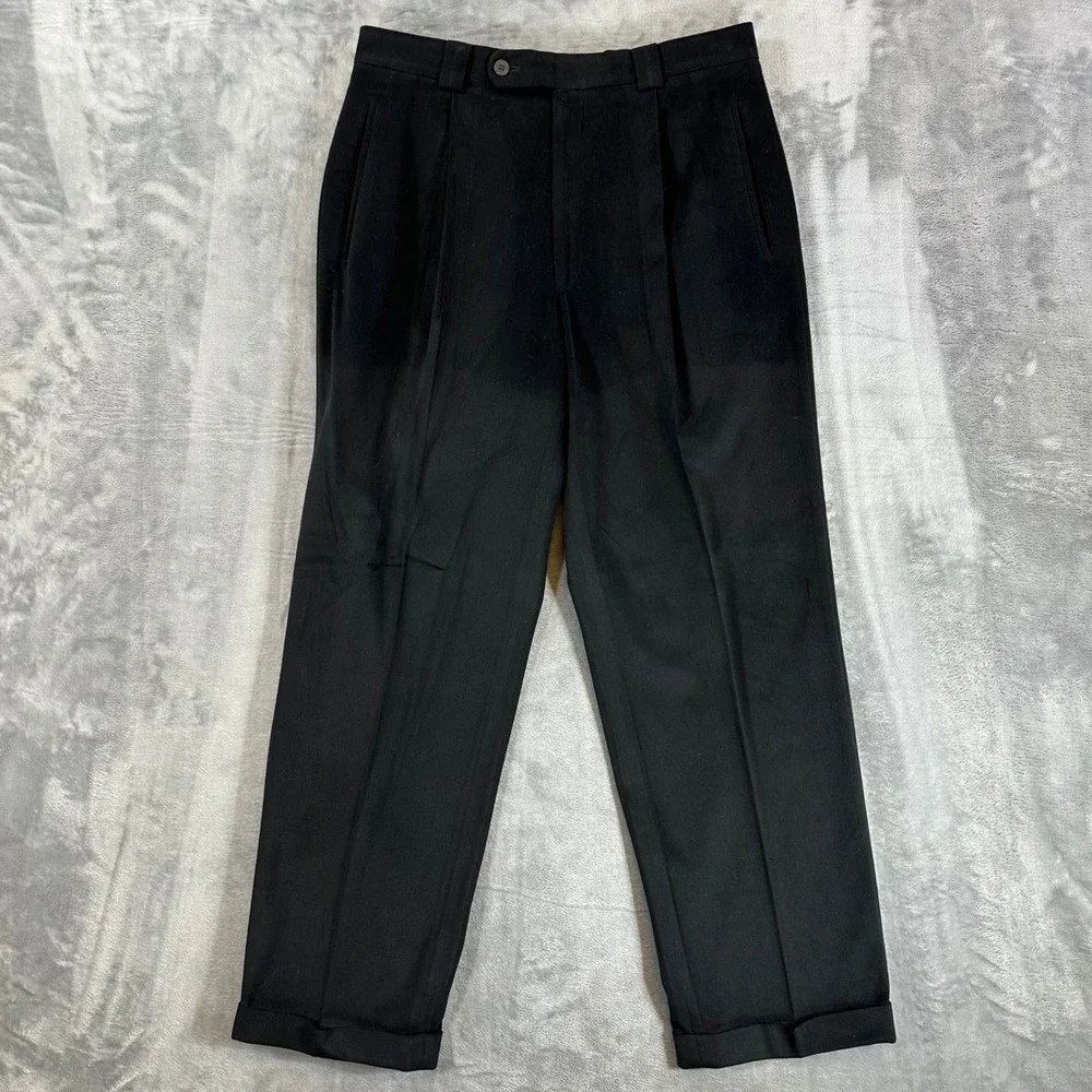 Ballin Relax Pleated Dress Pants Men's 32x30 Black Microfiber Trousers Corduroy